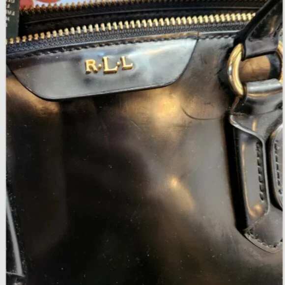LRL RALPH LAUREN GLAZED LEATHER SATCHEL HAND BAG with GOLD Logo HARDWARE - Picture 16 of 16